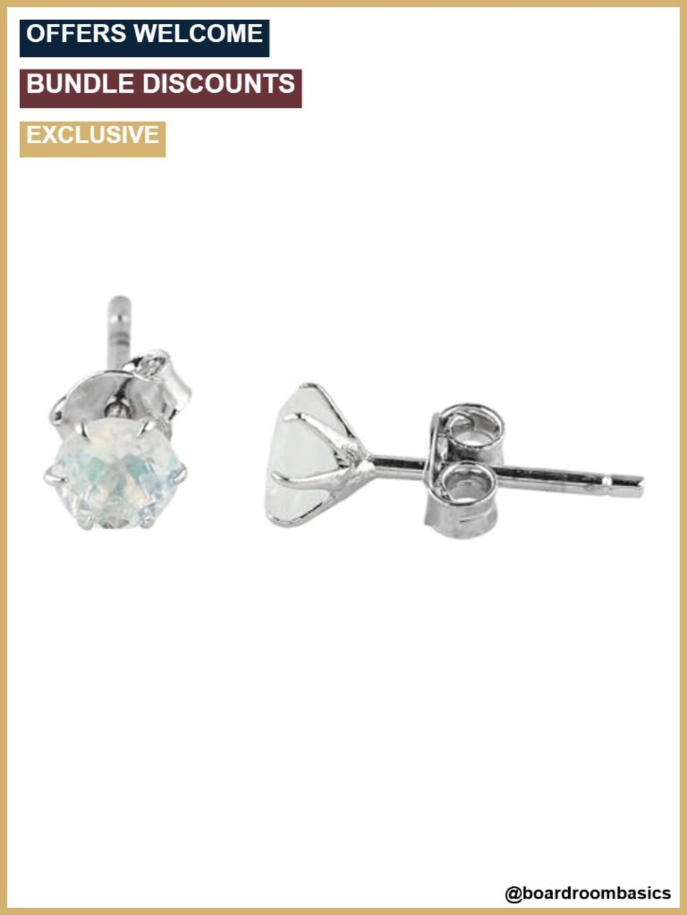 Natural Moonstone Stud Earrings 925 Sterling Silver Rhodium Plated
